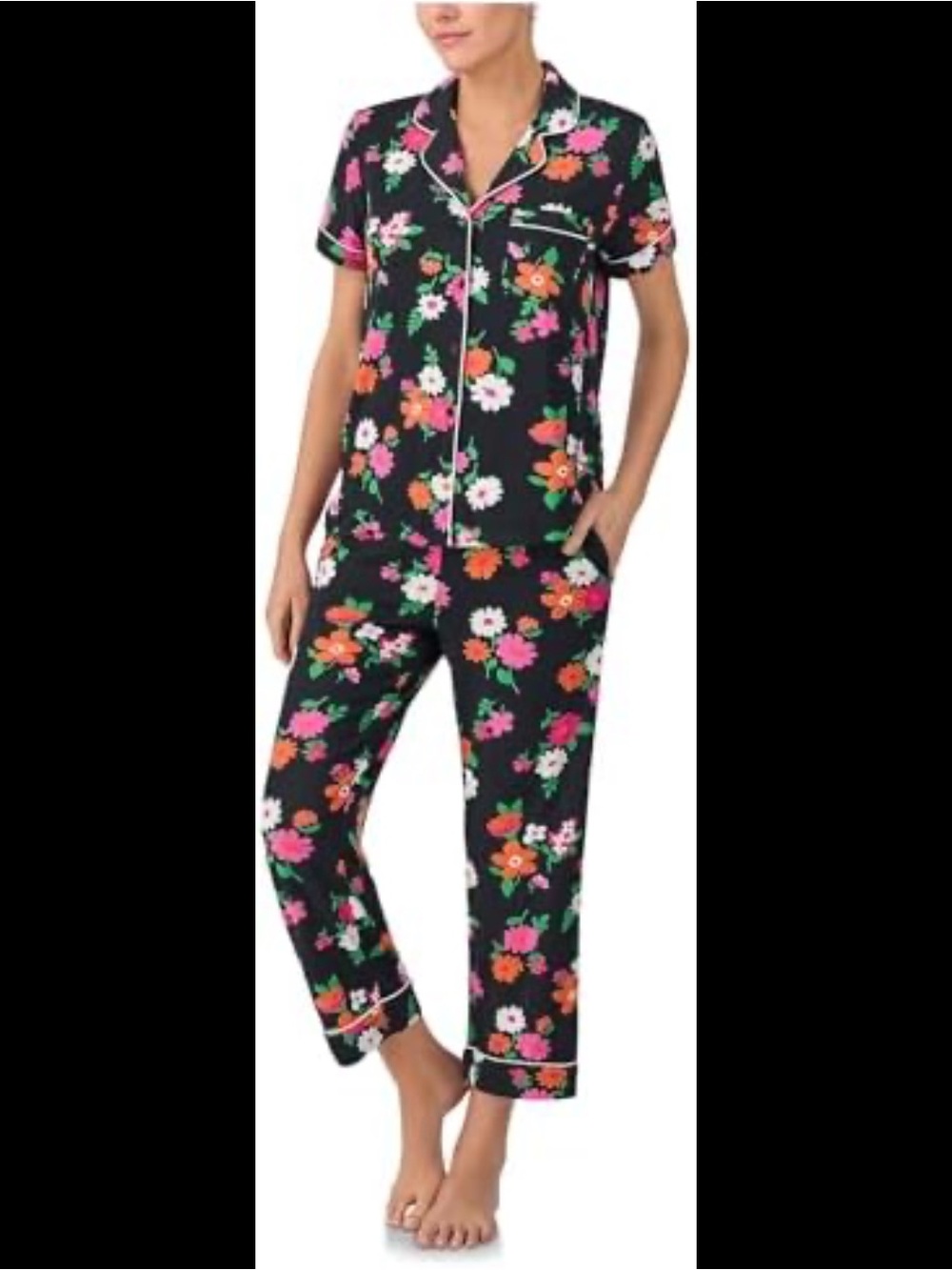 Kate Spade black floral short sleeve modal pajama set XL pink orange green white